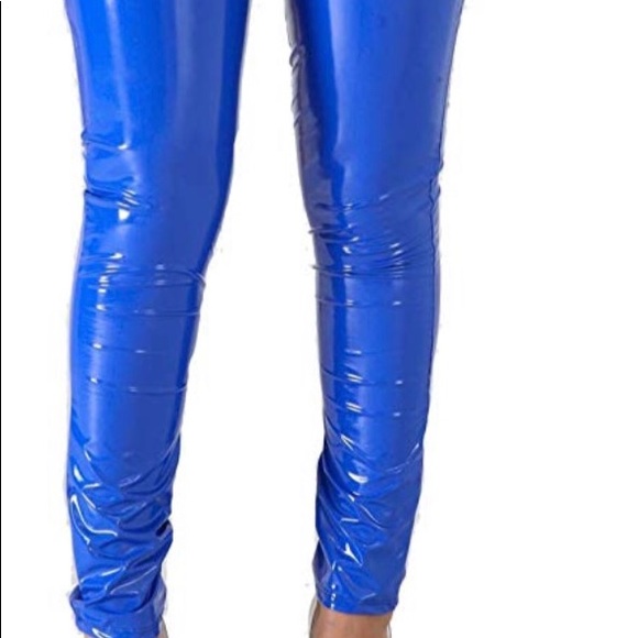 blue patent leather pants